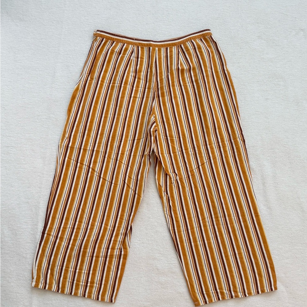 Striped Wide Leg Linen Blend Cropped Pants Women’s Size 18 - Picture 6 of 7